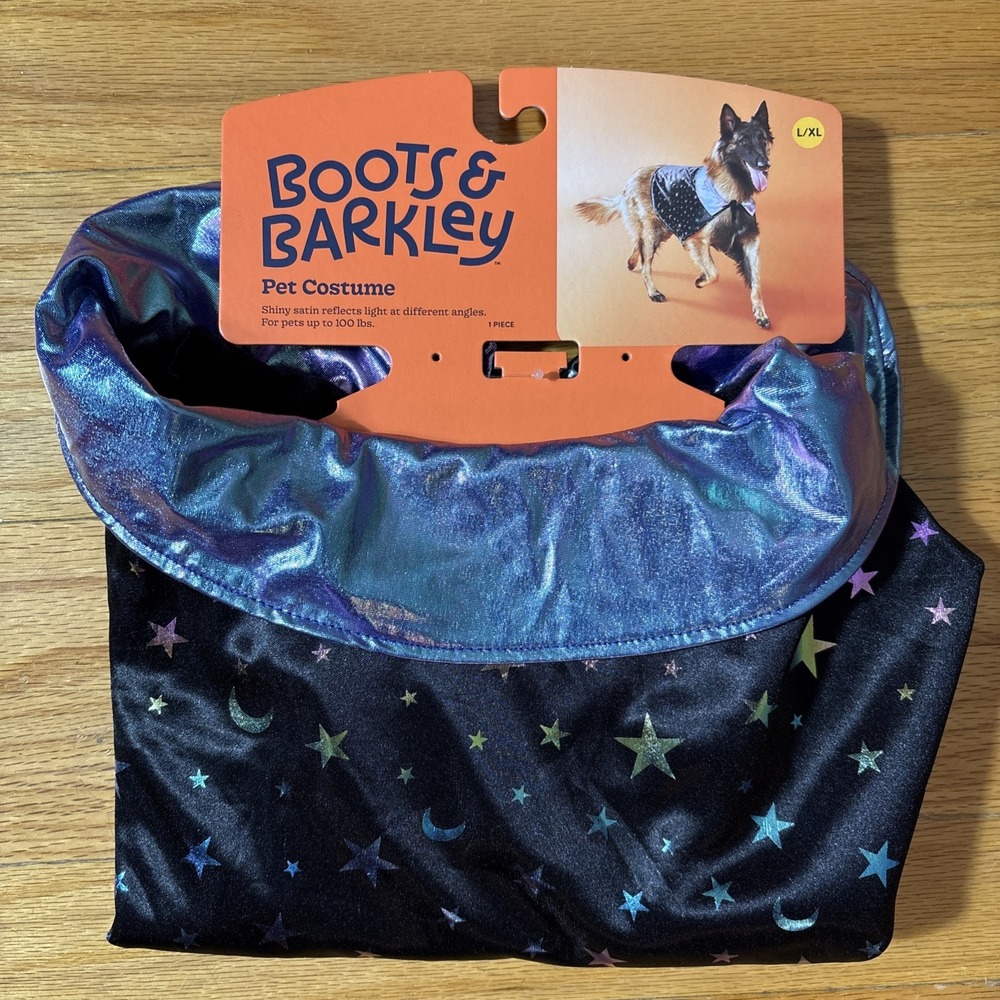 Wizardly Cape Costume Night Sky‎ Dog Costume Moon Stars Boots & Barkley Large/XL